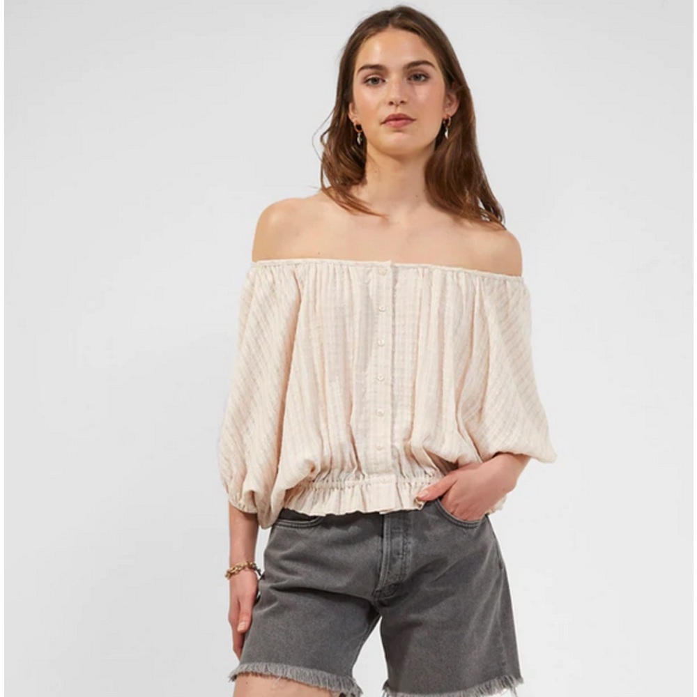 French Connection Blush Batwing Button Top L